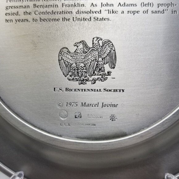 1975 Marcel Jovine Plate 8.5" The Articles of Confederation Bicentennial Pewter - Picture 6 of 6